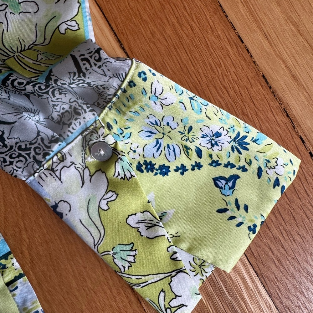 Zara Green And Blue Patchwork Button-Down Shirt - image 5